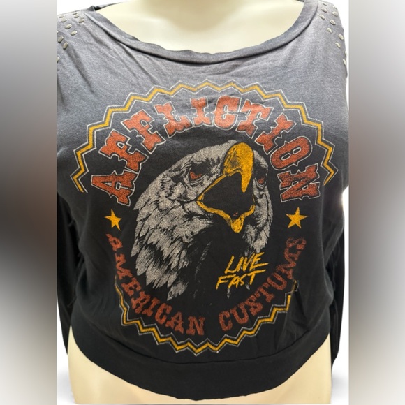 Affliction Long Sleeve Studded Fringe Eagle Graphic T-shirt Size M Oversized - Picture 14 of 15